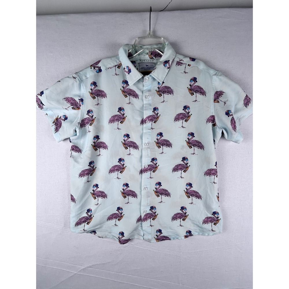 Simply Southern Outfitters Mens Large Flamingo Beer Patriotic Button Down Shirt